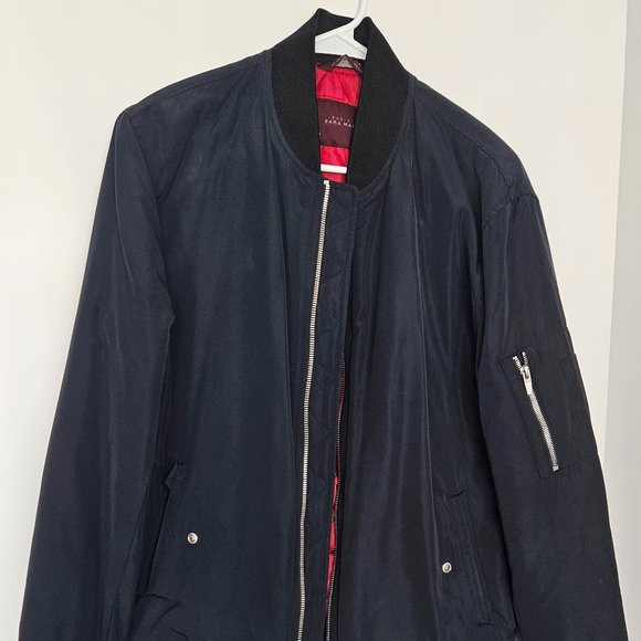 ZARA Men's Large Navy Blue Bomber Jacket - Picture 1 of 4